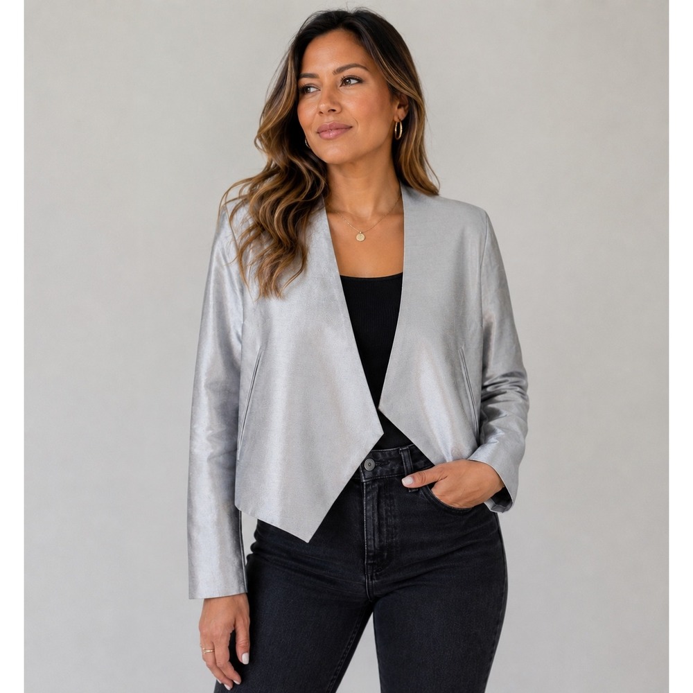 Haider Ackermann Silver Gray Wool Silk Cropped Open Front Jacket FR 38